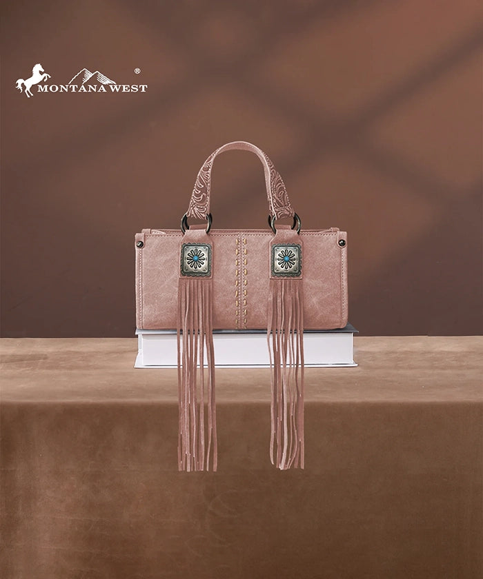 Montana West Western Fringe Concho Mini Crossbody Bag Dark Pink