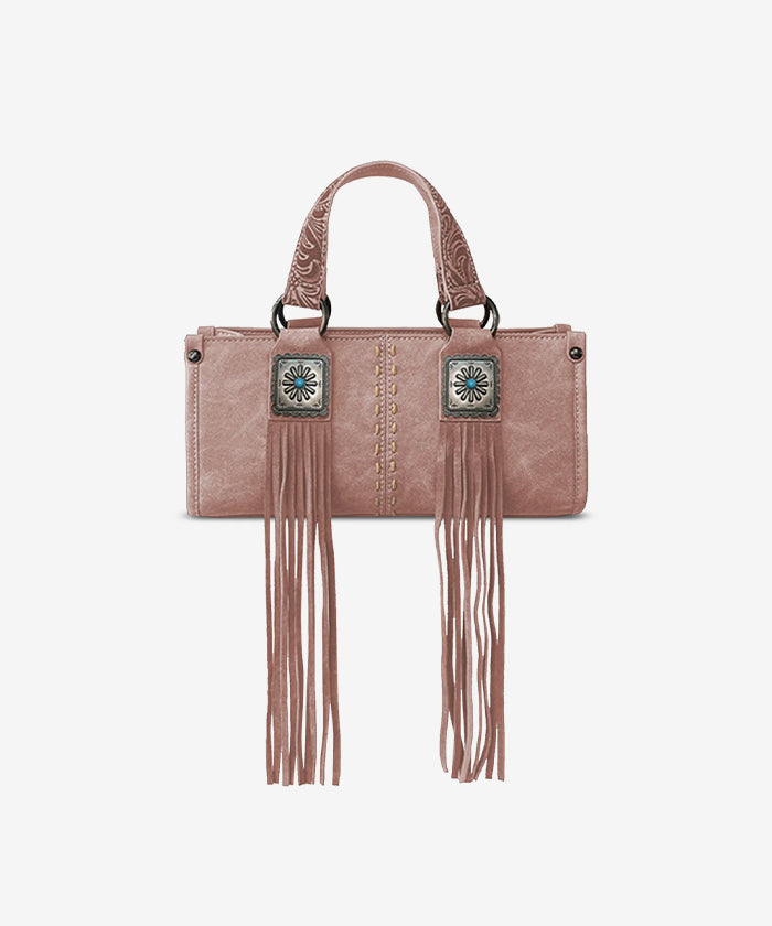 Montana West Western Fringe Concho Mini Crossbody Bag Dark Pink