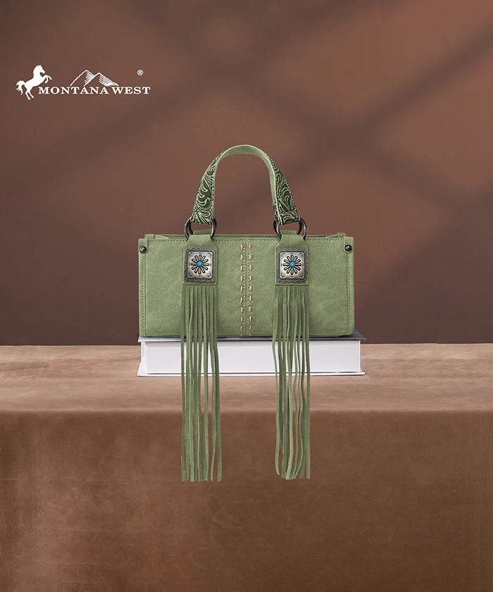 Montana West Western Fringe Concho Mini Crossbody Bag Green