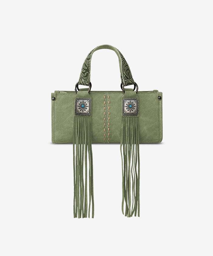 Montana West Western Fringe Concho Mini Crossbody Bag Green