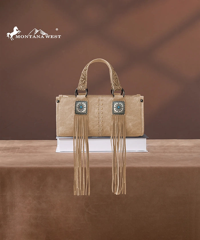 Montana West Western Fringe Concho Mini Crossbody Bag Tan
