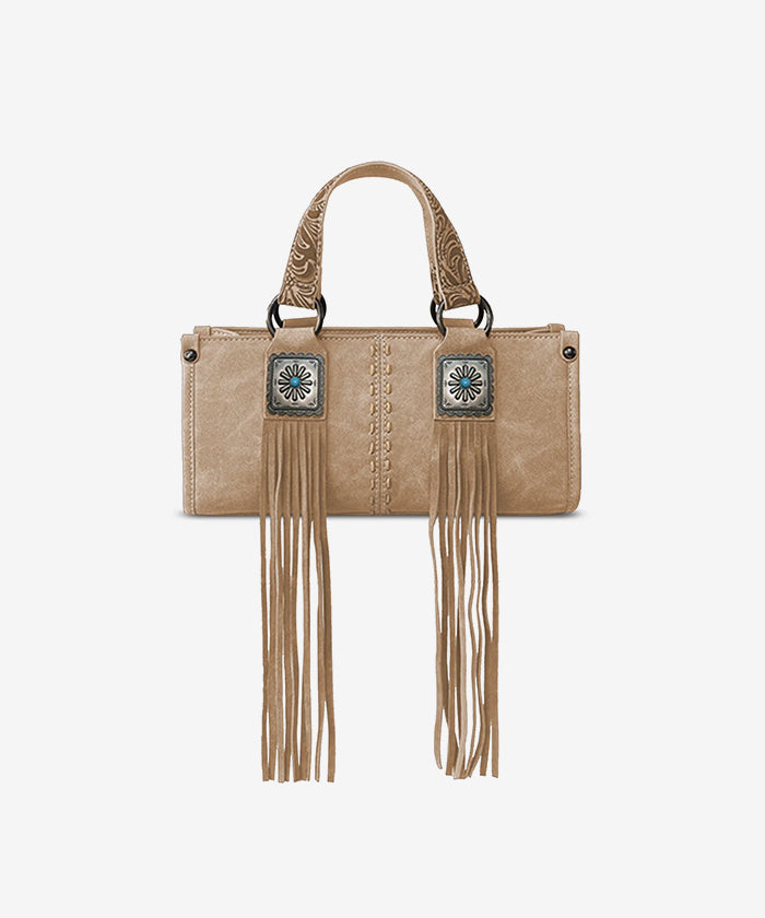 Montana West Western Fringe Concho Mini Crossbody Bag Tan