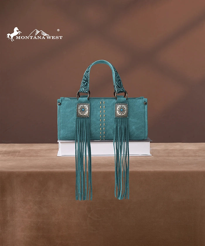 Montana West Western Fringe Concho Mini Crossbody Bag Turquoise