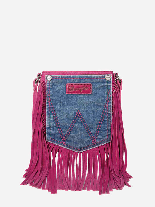 Wrangler Leather Fringe Jean Denim Pocket Crossbody Bag – Montana West World
