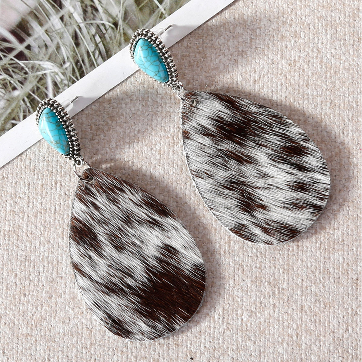 RCE-1101 Rustic Couture's  Cowhide Tear Drop Dangling Earring