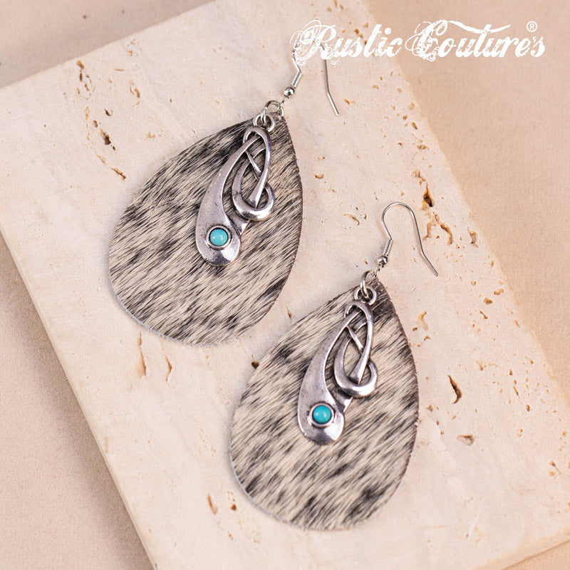 Rustic Couture's® Cowhide Leather Tear Drop Dangling Earring