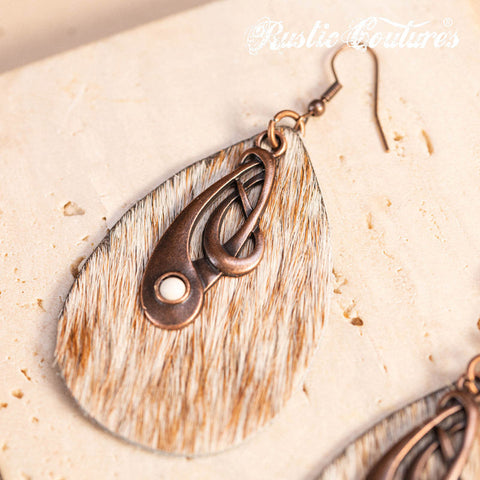 Rustic Couture's® Cowhide Leather Tear Drop Dangling Earring