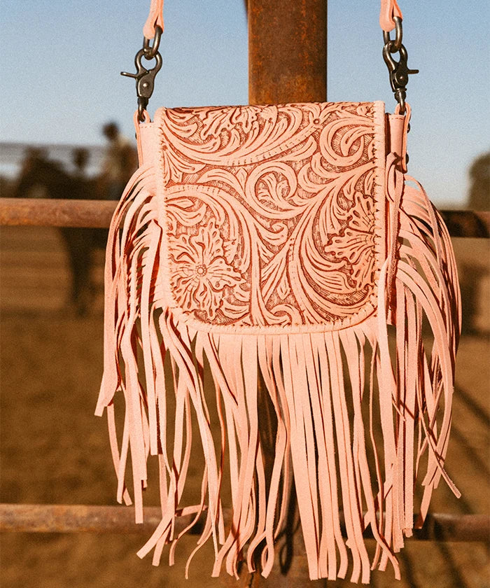 Montana West Genuine Leather Floral Fringe Crossbody