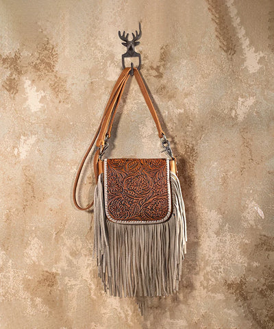 Montana West Genuine Leather Floral Fringe Crossbody