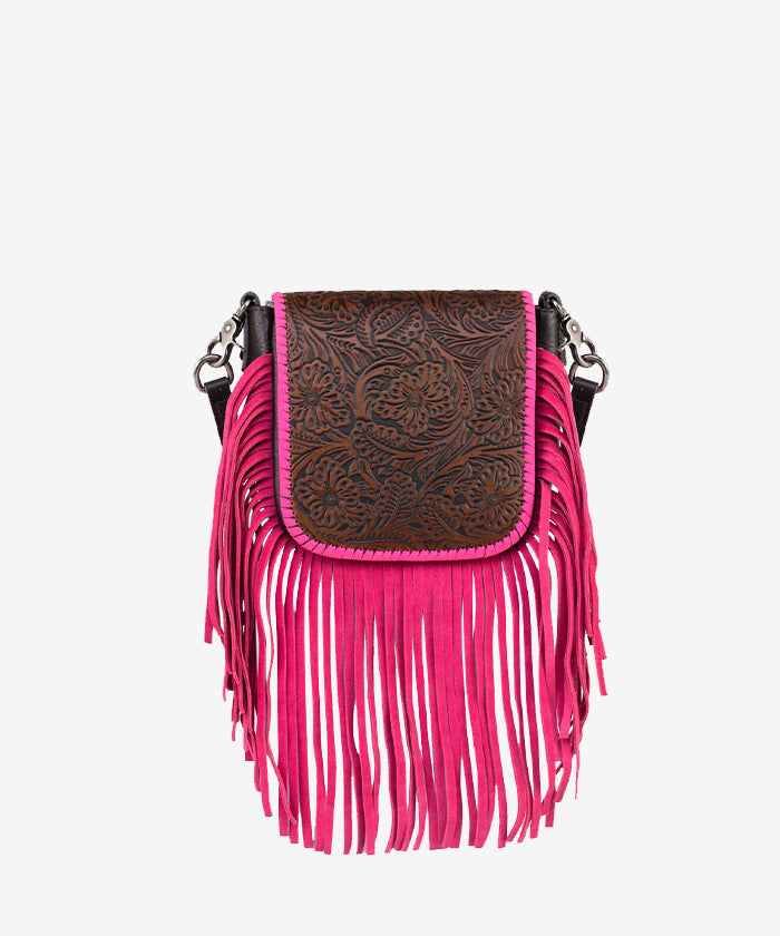 Montana West Genuine Leather Floral Fringe Crossbody - Montana West World