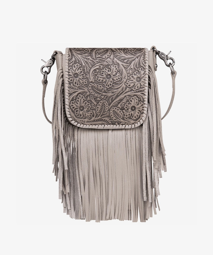 Montana West Genuine Leather Floral Fringe Crossbody - Montana West World