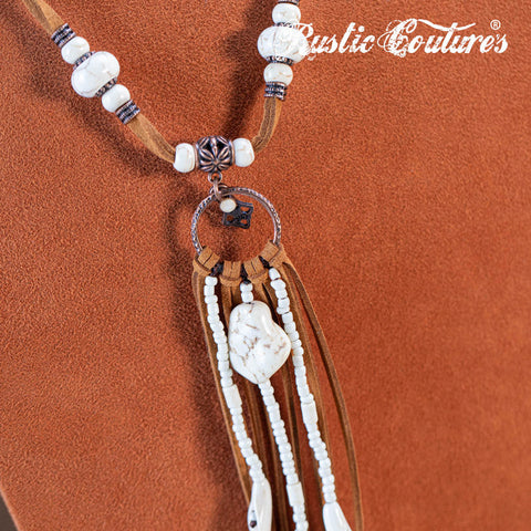 Rustic Couture's® Bohemian Turquoise Pendant Leather Necklace Set