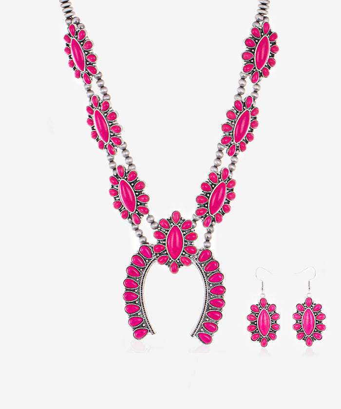 Rustic_Couture's_Bohemian_Pendant_Necklace_Earrings_Hot pink