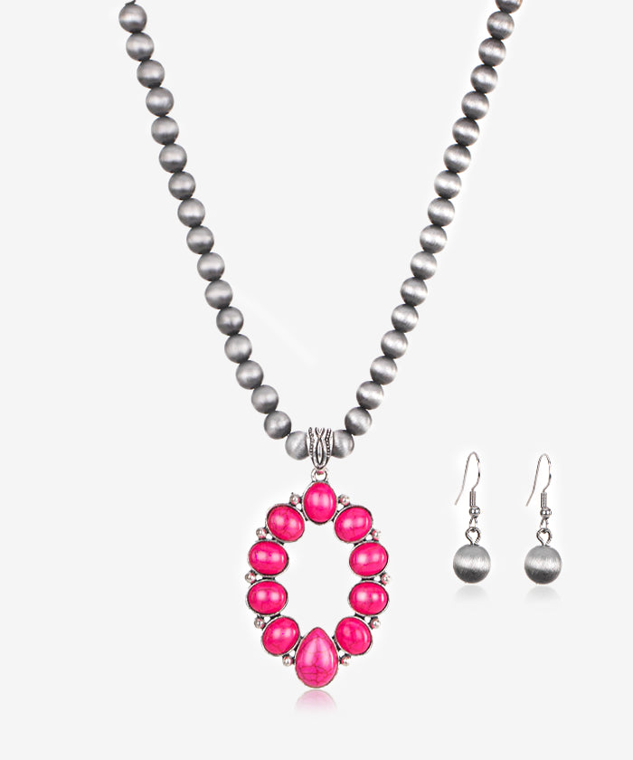 Rustic_Couture's_Stone_Necklace_Earring_Set_Hot_pink