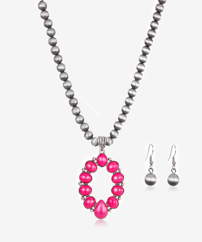 Rustic_Couture's_Stone_Necklace_Earring_Set_Hot_pink