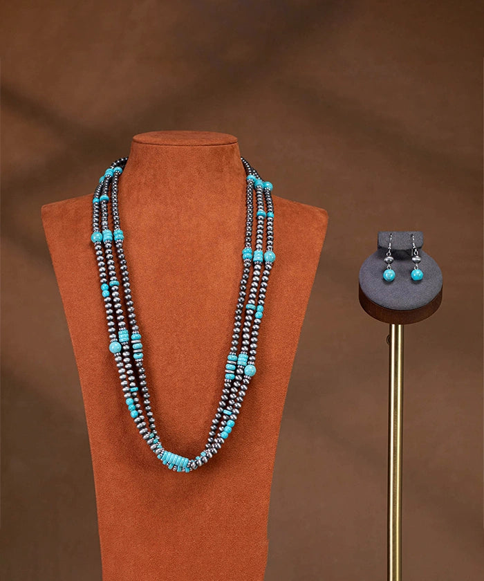 Rustic_Couture's_Turquoise_Beaded_Necklace_Earrings_Set_Turquoise