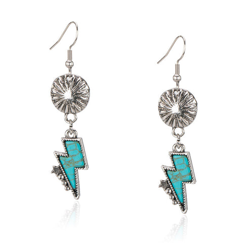 Rustic Couture's® Silver Turquoise Geometric Lightening Shaped Drop