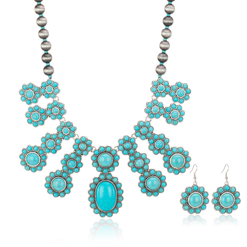 Rustic Couture's® Western Oval Turquoise Bead Necklace Earrings Set