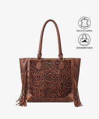 Trinity Ranch Western Floral Tooled Fringe Tote (Preorder)