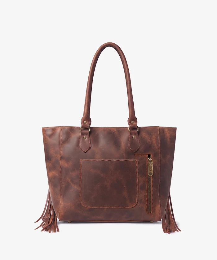 Trinity Ranch Western Floral Tooled Fringe Tote