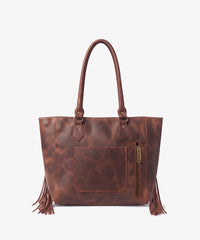 Trinity Ranch Western Floral Tooled Fringe Tote