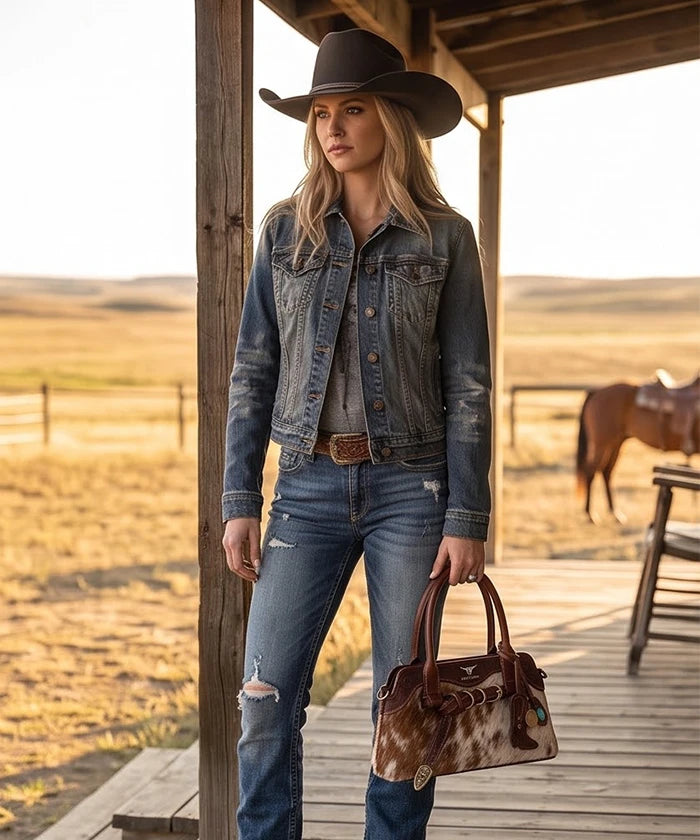 Trinity Ranch Genuine Leather Cowhide Satchel