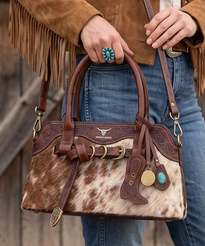 Trinity Ranch Genuine Leather Cowhide Satchel