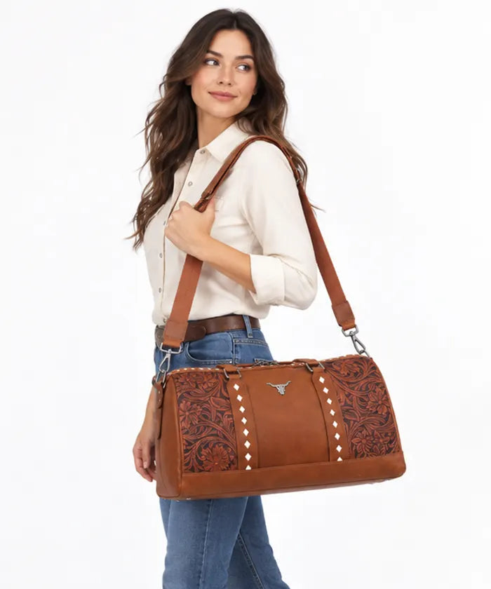 Trinity Ranch Western Leather Weekender Bag
