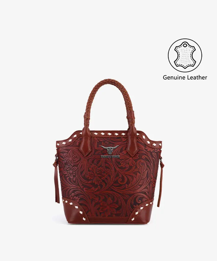 Trinity Ranch Genuine Leather Western Tooled Tote Bag