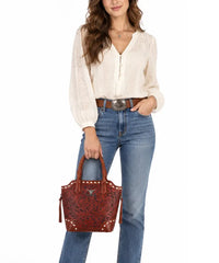 Trinity Ranch Genuine Leather Western Tooled Tote Bag