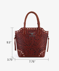 Trinity Ranch Genuine Leather Western Tooled Tote Bag