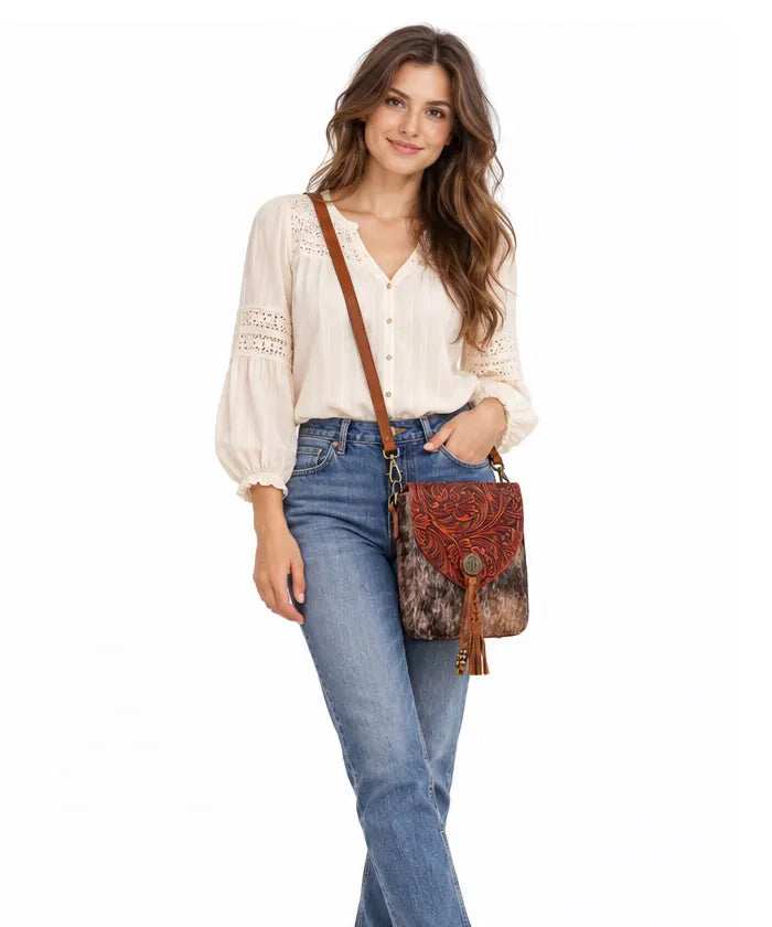 Trinity Ranch Genuine Leather Hair-On Cowhide Crossbody Bag