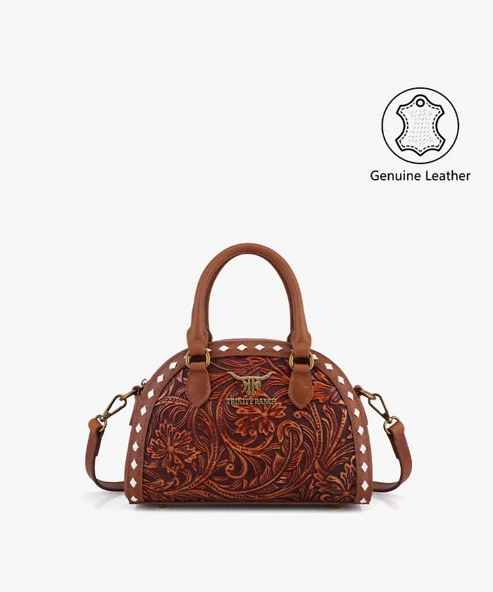 Trinity Ranch Genuine Leather Western Tooled Satchel Bag