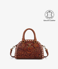 Trinity Ranch Genuine Leather Western Tooled Satchel Bag