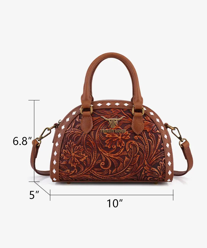 Trinity Ranch Genuine Leather Western Tooled Satchel Bag