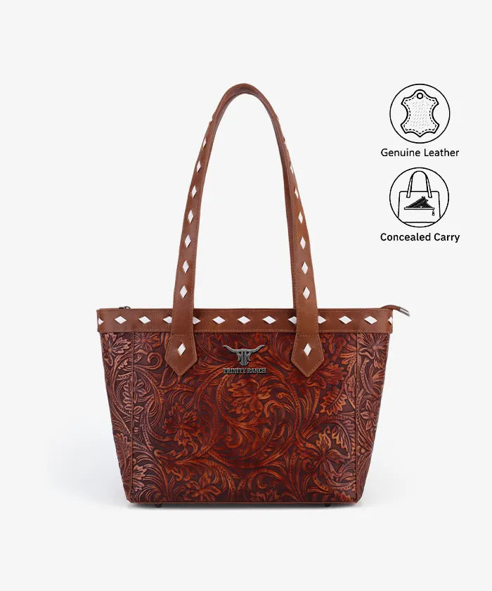 Trinity Ranch Western Tooled Concealed Carry Tote Bag