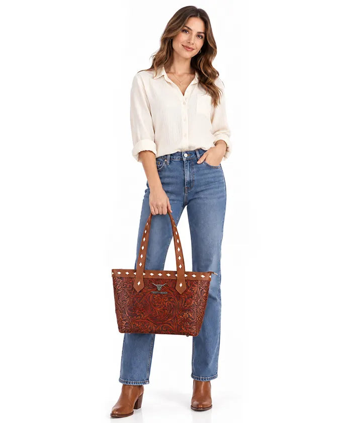 Trinity Ranch Western Tooled Concealed Carry Tote Bag