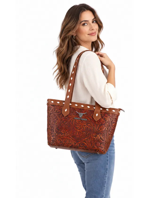 Trinity Ranch Western Tooled Concealed Carry Tote Bag