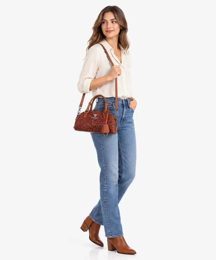 Trinity Ranch Tooled Leather Dome Handbag