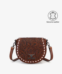 Trinity Ranch Tooled Leather Saddle Crossbody Bag