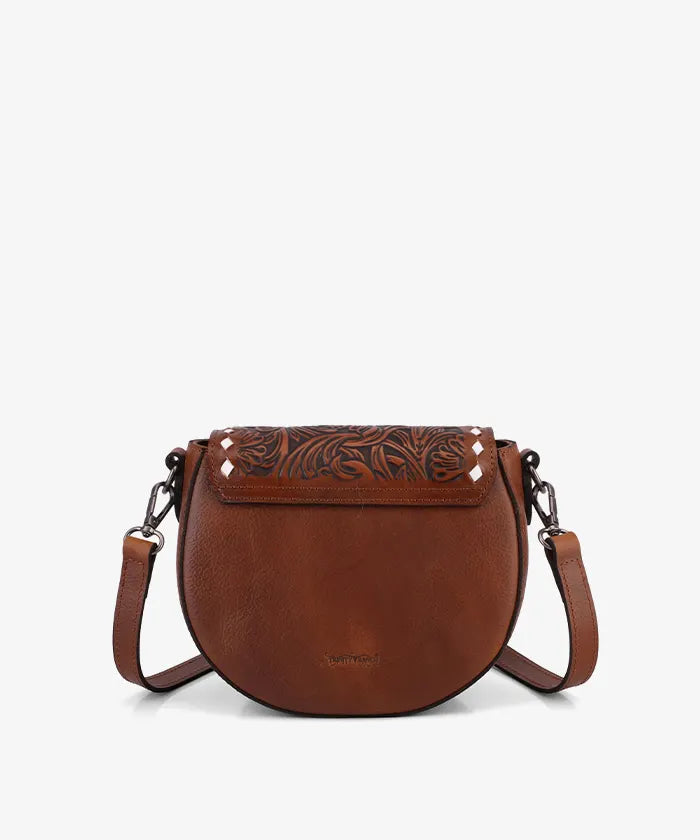 Trinity Ranch Tooled Leather Saddle Crossbody Bag