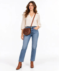Trinity Ranch Tooled Leather Saddle Crossbody Bag