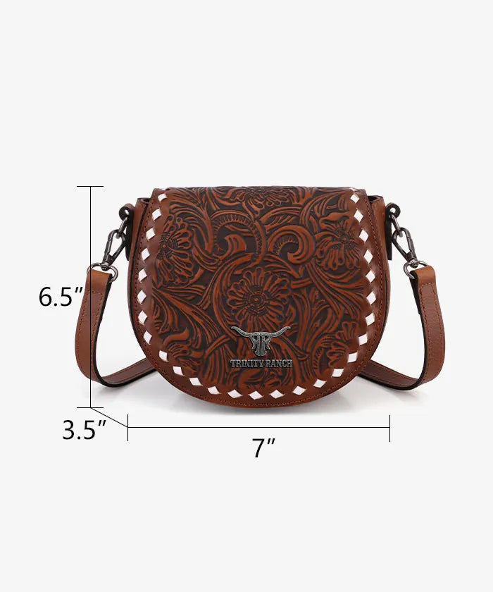 Trinity Ranch Tooled Leather Saddle Crossbody Bag