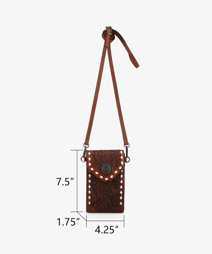 Trinity Ranch Tooled Leather Phone Crossbody Bag