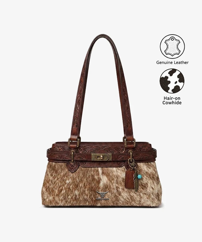 Trinity Ranch Floral Tooled Cowhide Shoulder Bag 
