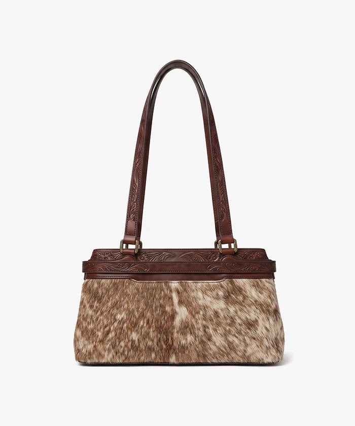 Trinity Ranch Floral Tooled Cowhide Shoulder Bag 