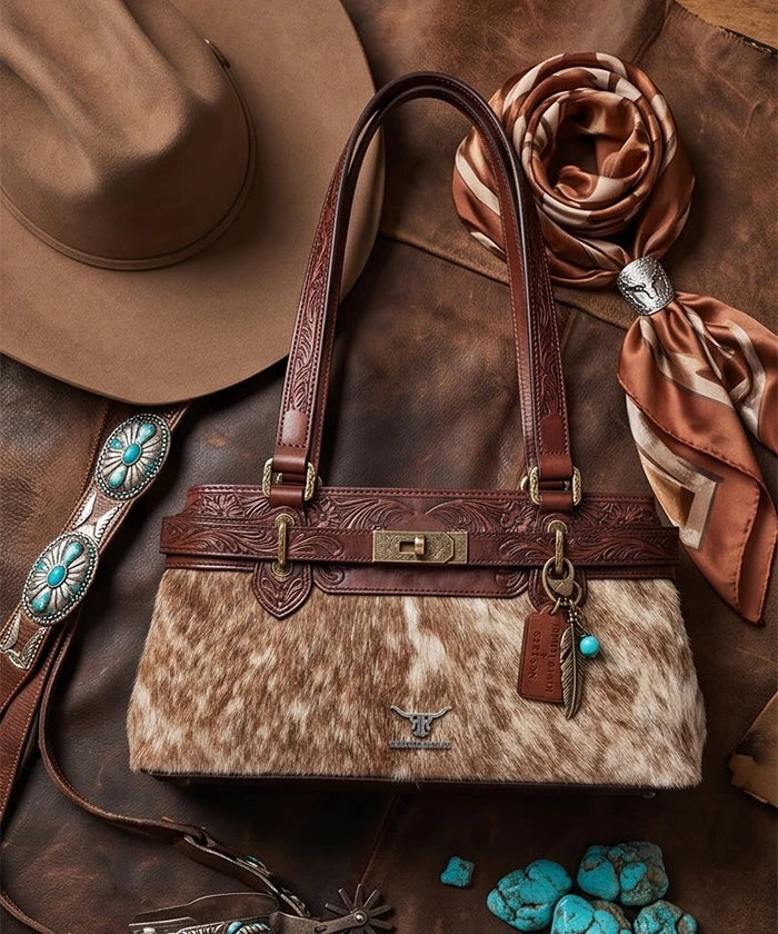 Trinity Ranch Floral Tooled Cowhide Shoulder Bag 