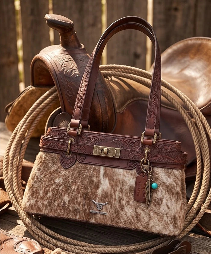 Trinity Ranch Floral Tooled Cowhide Shoulder Bag 