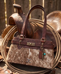 Trinity Ranch Floral Tooled Cowhide Shoulder Bag 