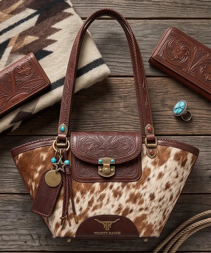 Trinity Ranch Genuine Leather Floral Tooled Tote Bag